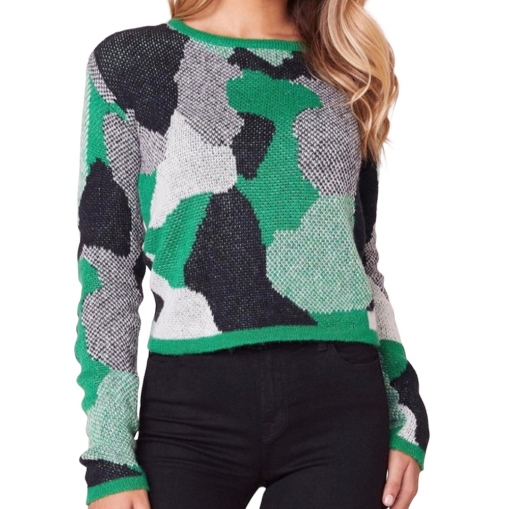 BB Dakota Abstract Camouflage Green Sweater